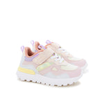 Chaussure pour fille rose pailletée en tissu. style sport avec scratch et lacets élastiques