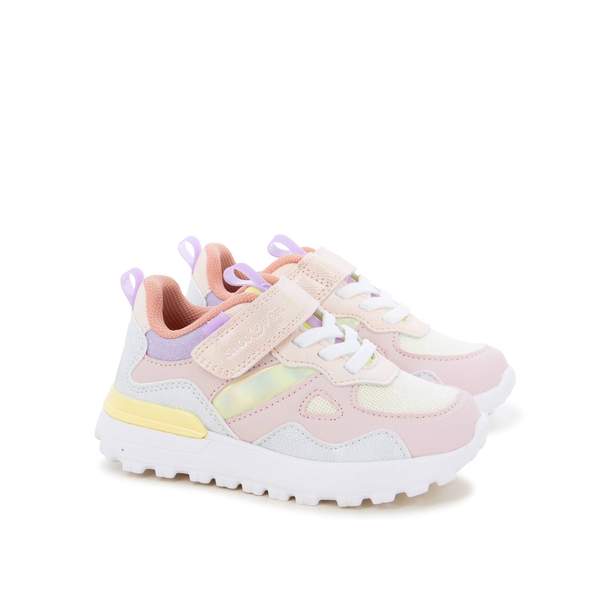 Chaussure pour fille rose pailletée en tissu. style sport avec scratch et lacets élastiques
