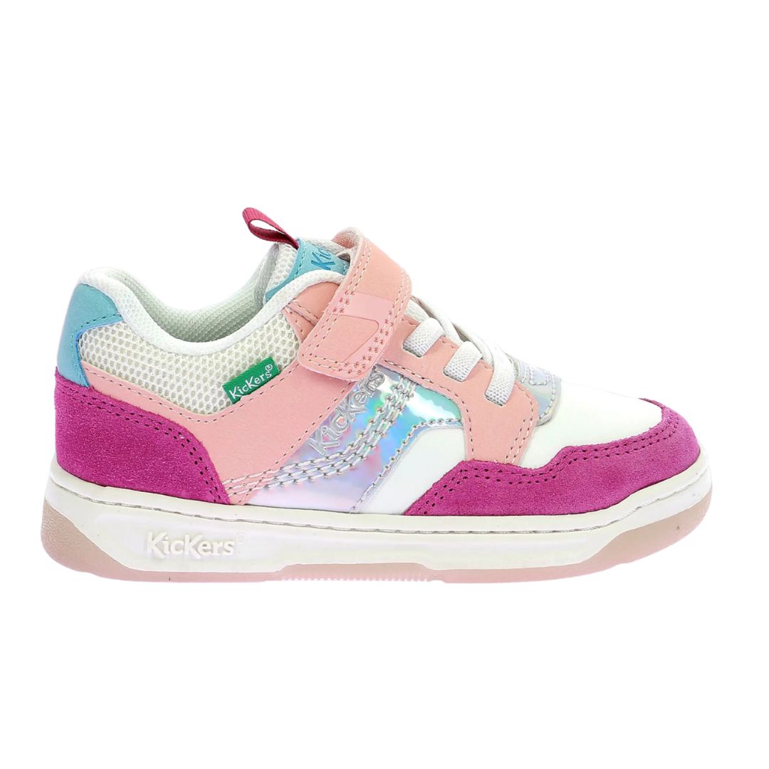 Chaussure sport et stylée pour enfant de Kickers avec velcro et faux lacets dans les ton de rose 