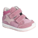Bottine imperméable mi-saison pour enfant, rose, facile à mettre, fashion, avec deux velcros. Étoile rose pâle sur le côté. 