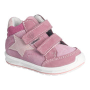Bottine imperméable mi-saison pour enfant, rose, facile à mettre, fashion, avec deux velcros. Étoile rose pâle sur le côté. 
