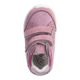 Bottine pour enfant rose pâle, imperméable, en cuir, facile à mettre, confortable, avec deux velcros pour ajuster.