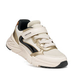 Soulier Geox pour enfant ivoire et dorée confortable, facile à mettre, fashion, avec velcro. 