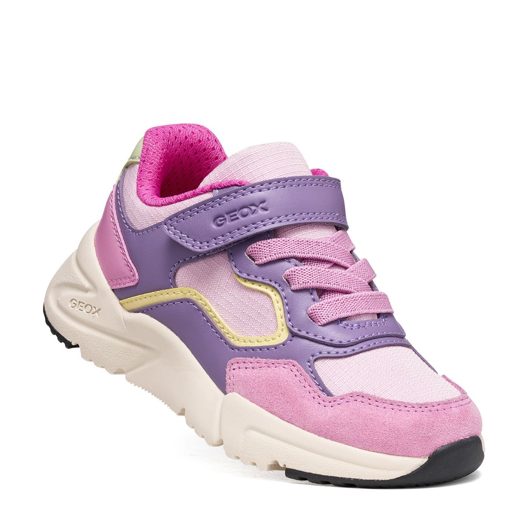 Chaussure confortable facile à mettre, ajustable à la cheville, rose et violet, souple