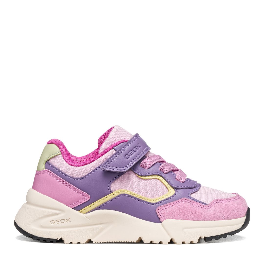 Chaussure Geox super confortable, fashion, facile à mettre, rose et violet, pour fille, avec un scratch