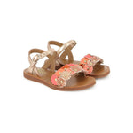 sandale pour enfant avec fleurs de couleur rose et doré et avec sangle parfait pour l'été