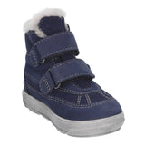 Botte d'hiver avec une doublure en cuir naturelle, chaude, douce, confortable, facile à mettre, bleu marin avec deux scratchs pour garçon
