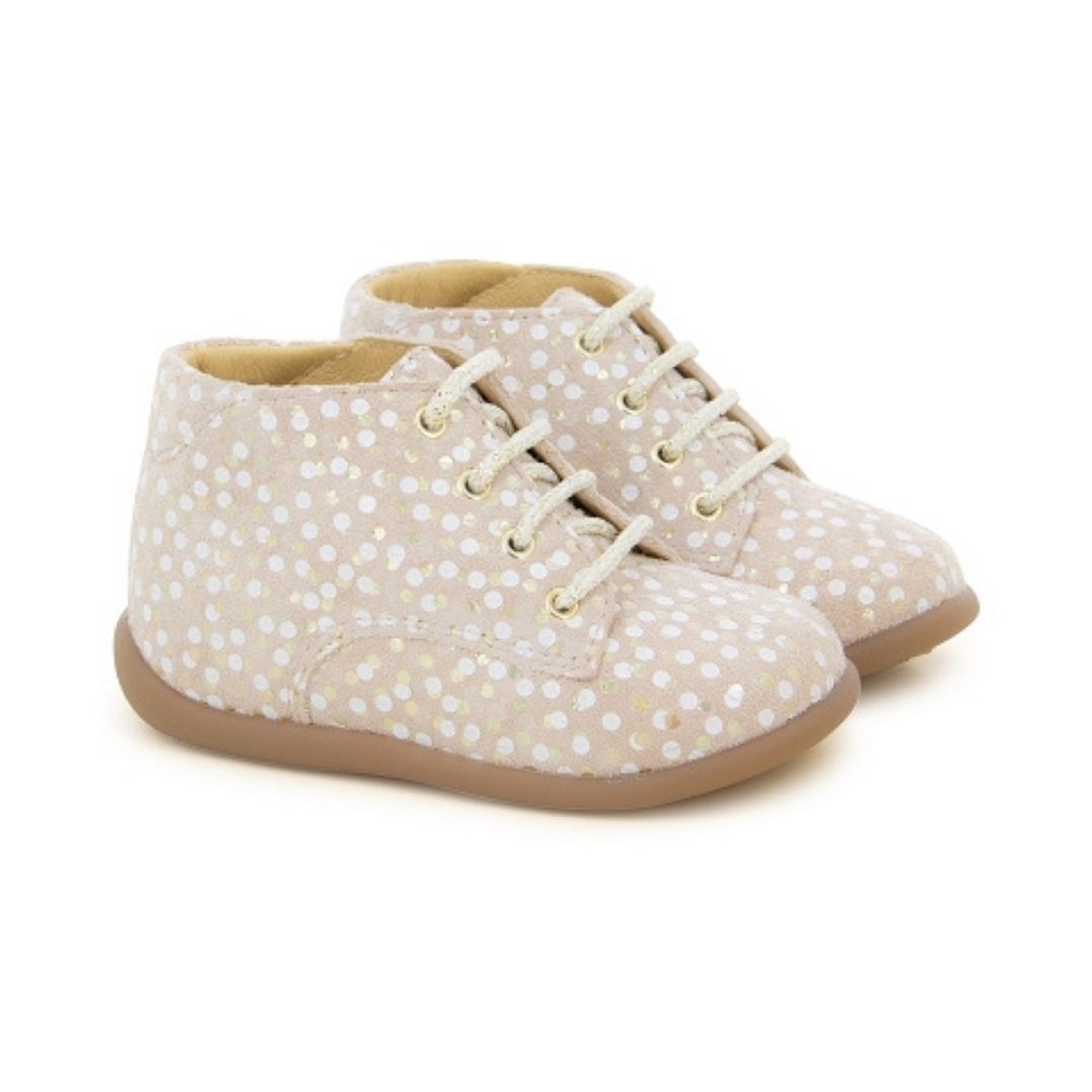 Chaussure rose clair premiers pas à lacets 