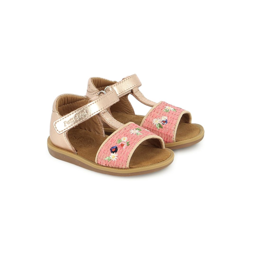 Sandale dorée et rose avec fleur pour l'été