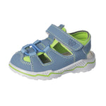 Sandale lavable pour enfant, couleur bleu clair et vert fluo. 