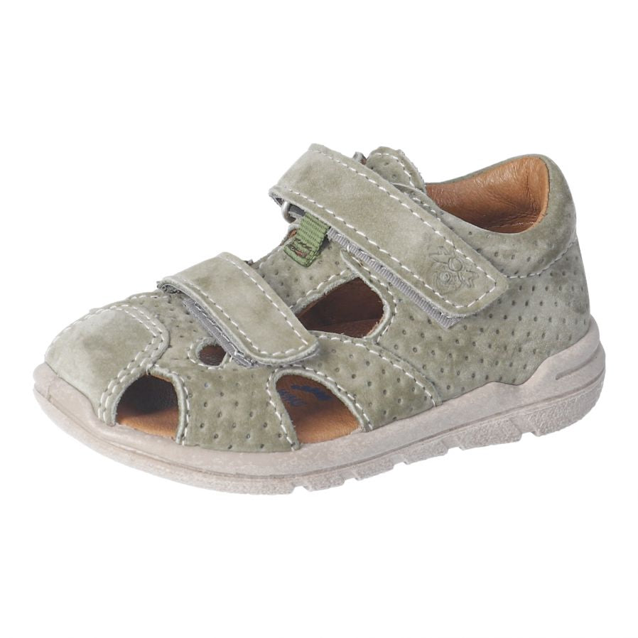 Sandale Ricosta pour enfant couleur kaki, en cuir, deux velcro. 