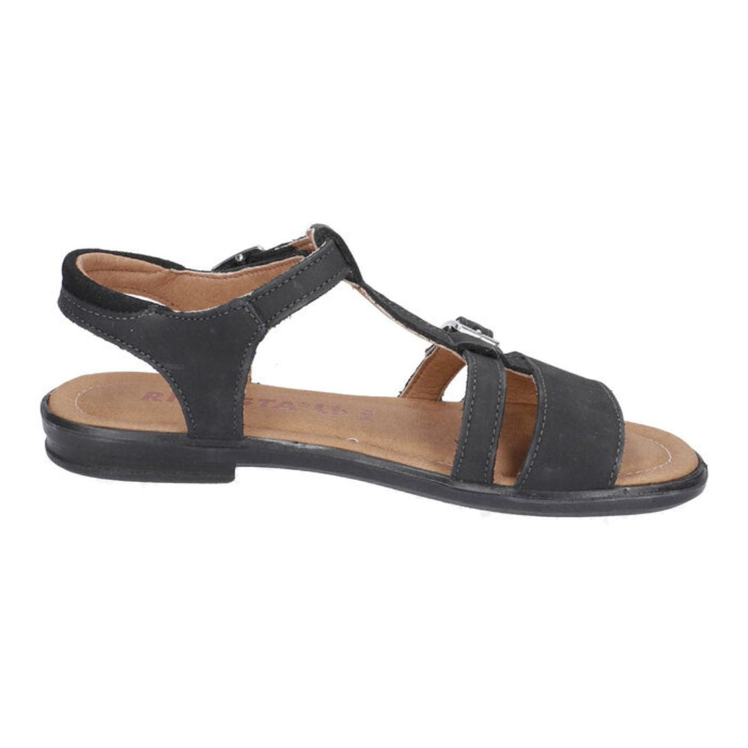 Sandale pour fille, élégante, noir velours, avec deux sangles ajustables