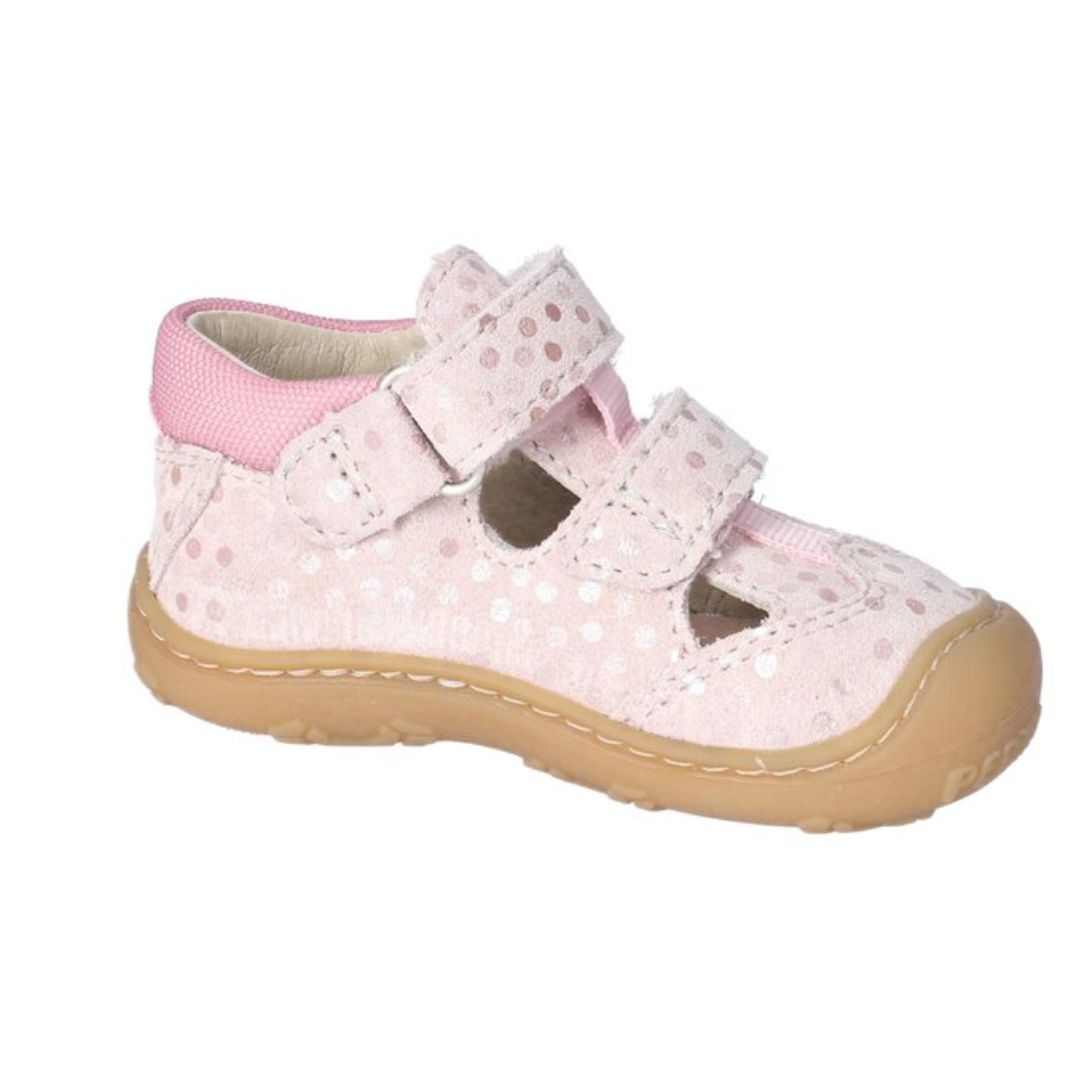 Sandale pour bébé, rose pointillé brillant, deux velcro