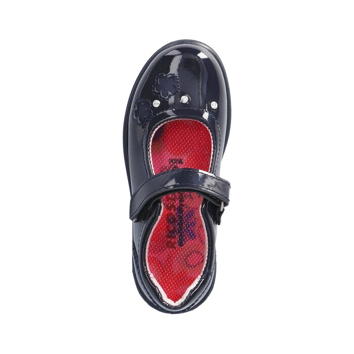 Ballerine marine vernis pour enfant avec trois petits brillants. 