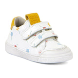 Chaussure pour enfant Froddo en cuir, souple, parfait pour les pieds fins à moyens, blanc avec des fleurs. 
