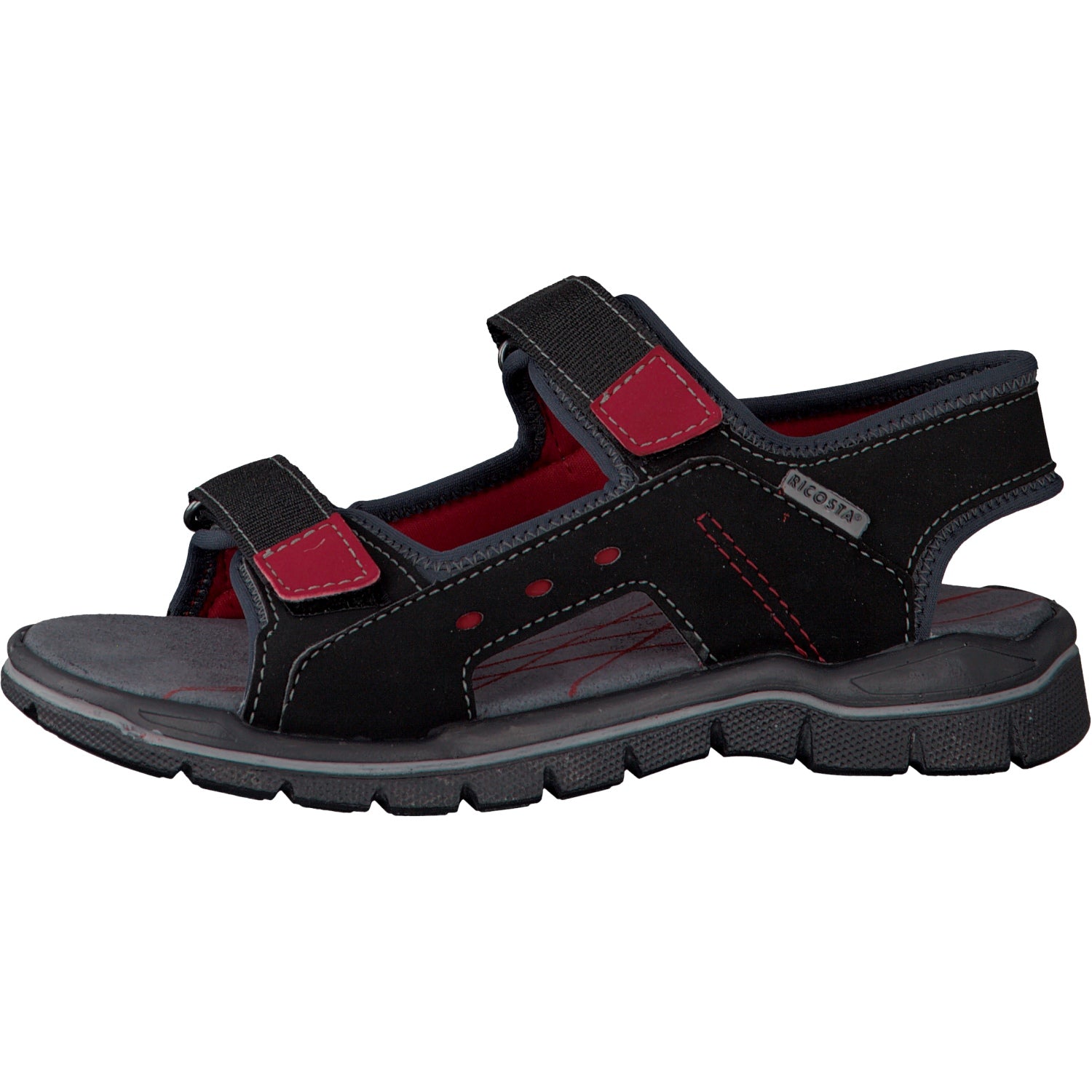 Une sandale ouverte pour garçon noire et rouge.