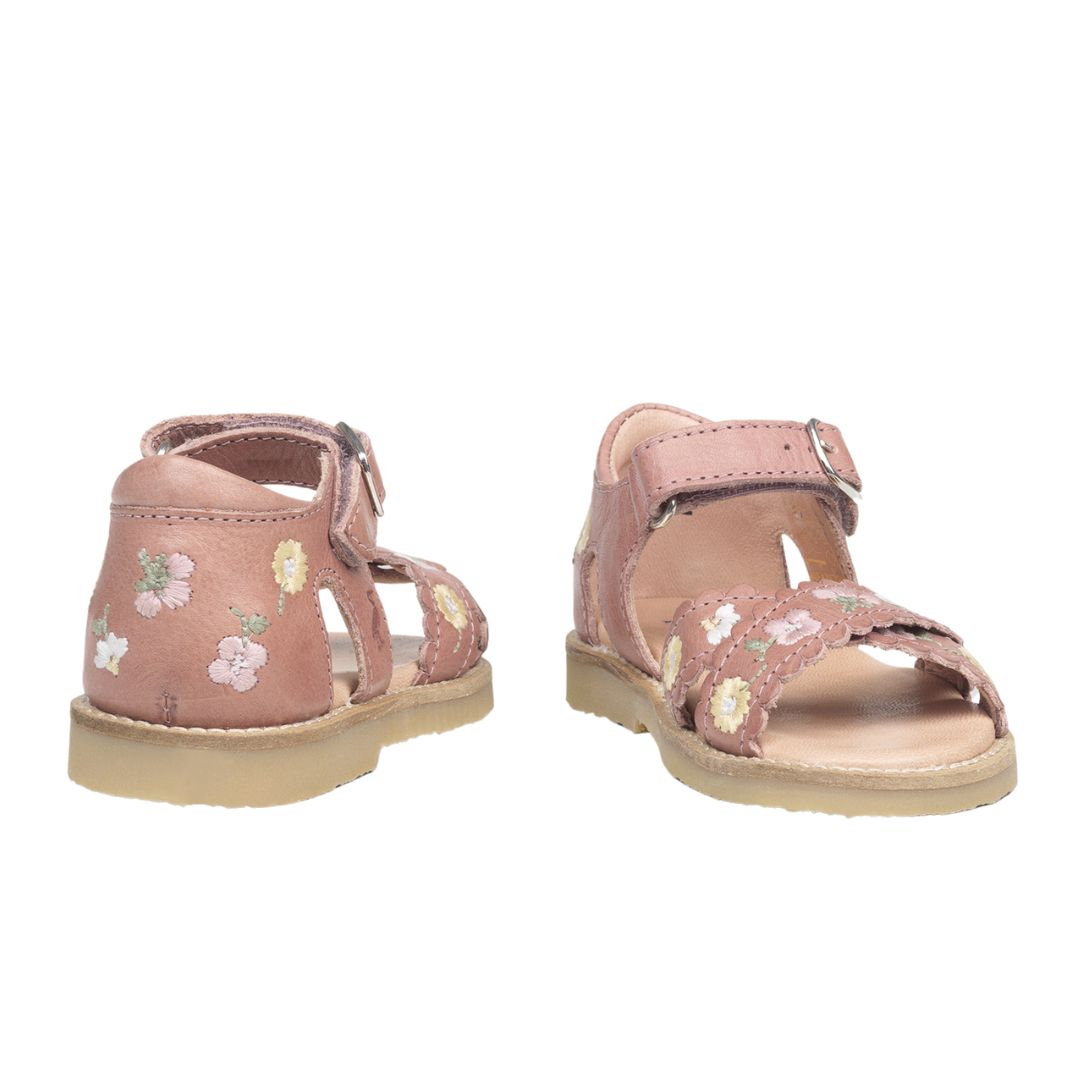 Sandales rose avec sangle ajustable faciles à enfiler avec motif floral , durables et parfaites pour l'été. 