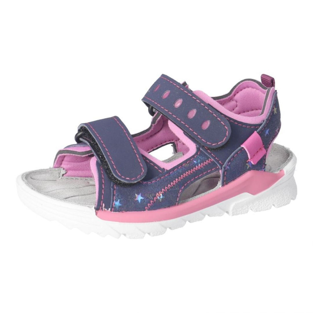 Sandale rose et violette fille avec étoiles brillantes, en synthétique et textile.