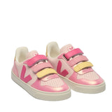 Sneakers rose et jaune pour fille, avec trois velcro, fashion, confortable, avec un bon maintien. 