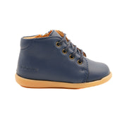 Chaussure pour bébé et enfant avec lacet et zip, de couleur marine. 
