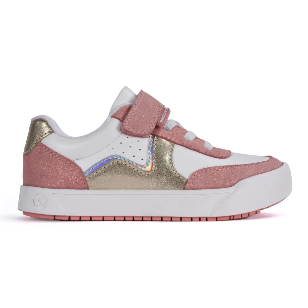Basket enfant rose et doré avec velcro et lacets élastiques