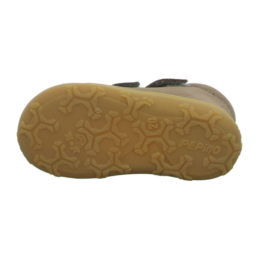 Chaussure montante ultra flexible, double velcro, de couleur marron avec semelle brune
