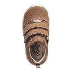 Chaussure pour tout-petits Ricosta en cuir brun Sympatex, avec deux attaches velcros.