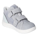 Basket montante pour enfant Ricosta bleu grise imperméable, avec un arc-en-ciel et des attaches velcros. 