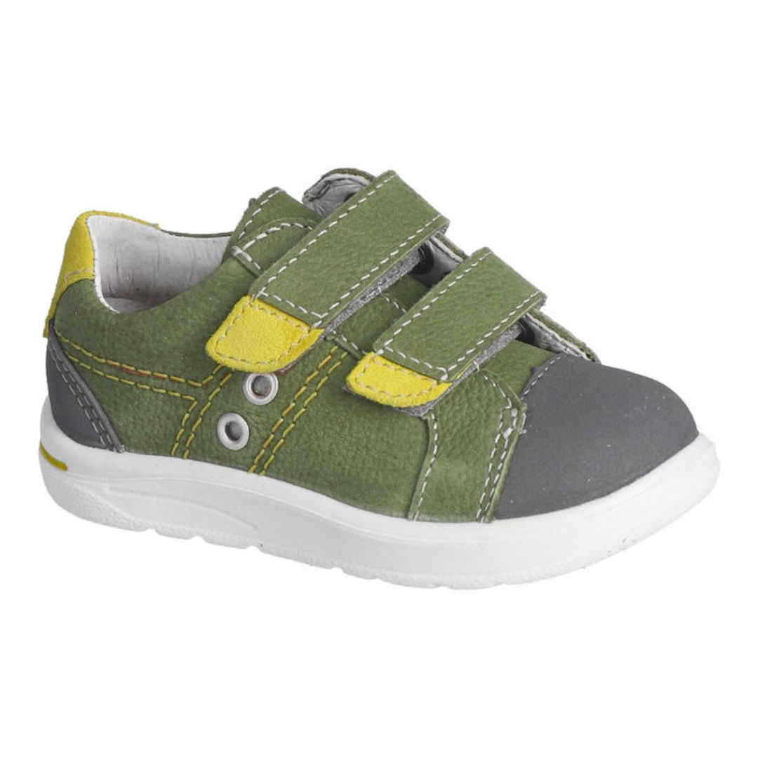 Soulier pour garçon, vert, pour la garderie,  souple, léger, confortable, avec deux velcro 