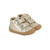 Soulier avec deux velcros facile à mettre, souple, confortable, barefoot, pour fille, parfait pour la garderie, en bronze pâle