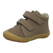 Chaussure montante ultra flexible, double velcro, de couleur marron avec semelle brune