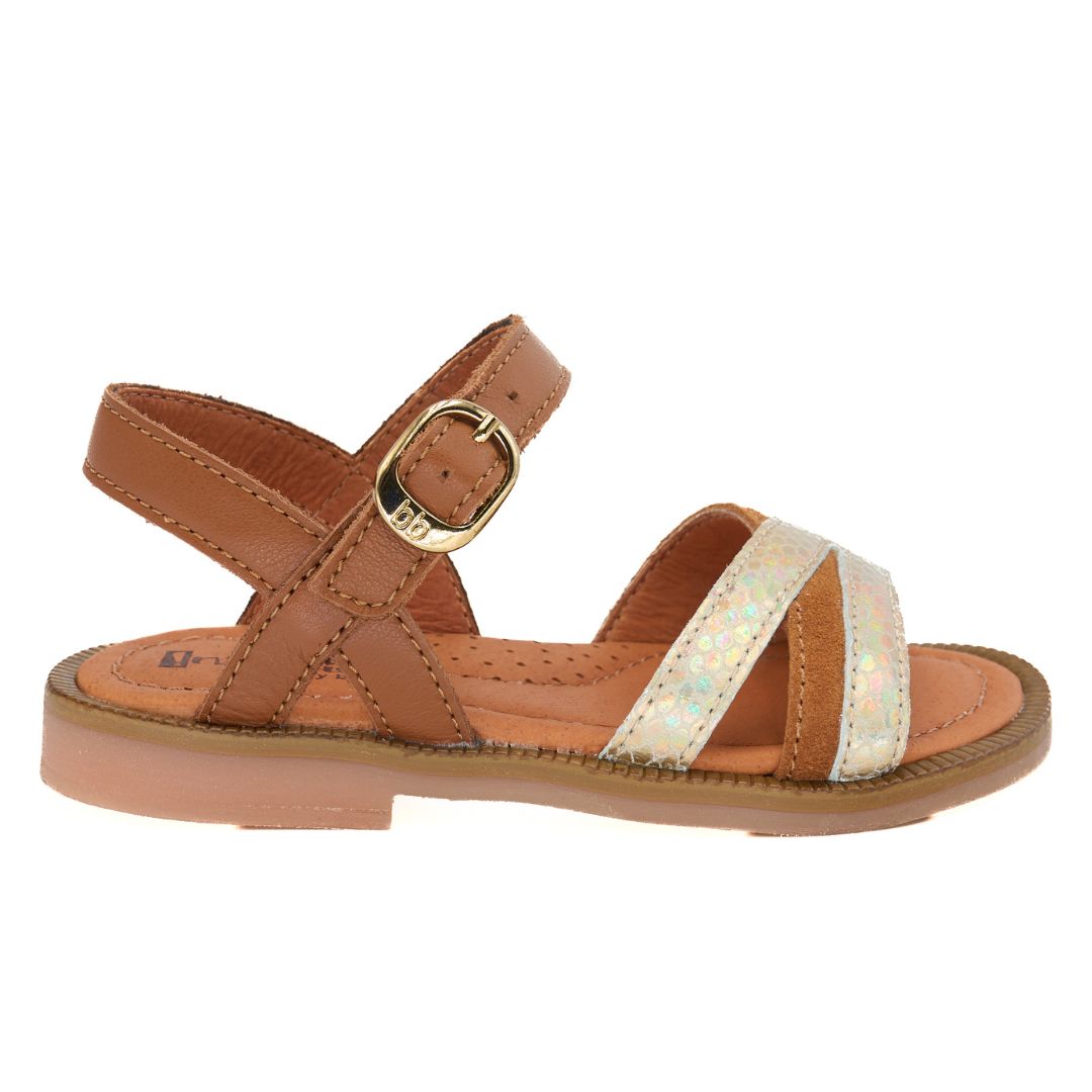 Sandales pour fille avec sangle ajustable marron et brillant parfait pour l'été 