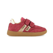 Chaussure rouge-rose et doré brillant, pour filles, confortable, facile à mettre, ajustable avec velcros.