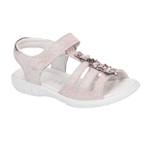 Sandale rose pâle en cuir pour enfant avec fleur décoratives