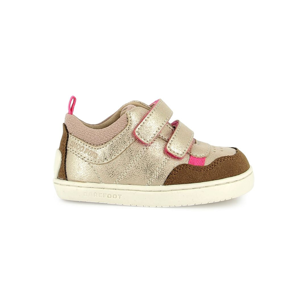 Chaussure pour enfant dorée, bronze,  rose, avec deux velcro, facile à enfiler, parfait pour l'école. 