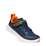 Espadrille Barefoot Geox pour garçon bleu et orange avec velcro et lacets élastiques. Semelle blanche. 