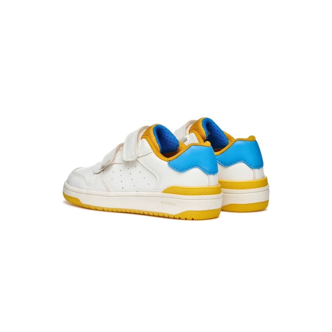 Chaussures pour enfants en cuir synthétique blanc avec détails bleus et jaunes