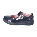 Ballerine en cuir vernis marine pour fille,  avec attache velcro. 