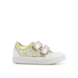 Chaussures pour fille blanche à paillettes multicolores avec scratchs dorés