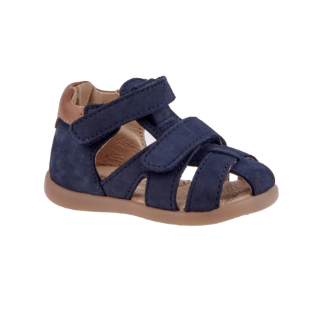 Sandale en cuir marine pour bébé avec deux velcros